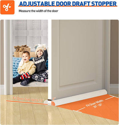 MAGZO Under Door Draft Stopper, 36 Inch Adjustable Door Gap Filler, Gray | Dual-Sided Soundproof Door Sweep for Blocking Noise Cold Air, Smoke, Dust & Light – Easy Install, Energy Saving, Washable