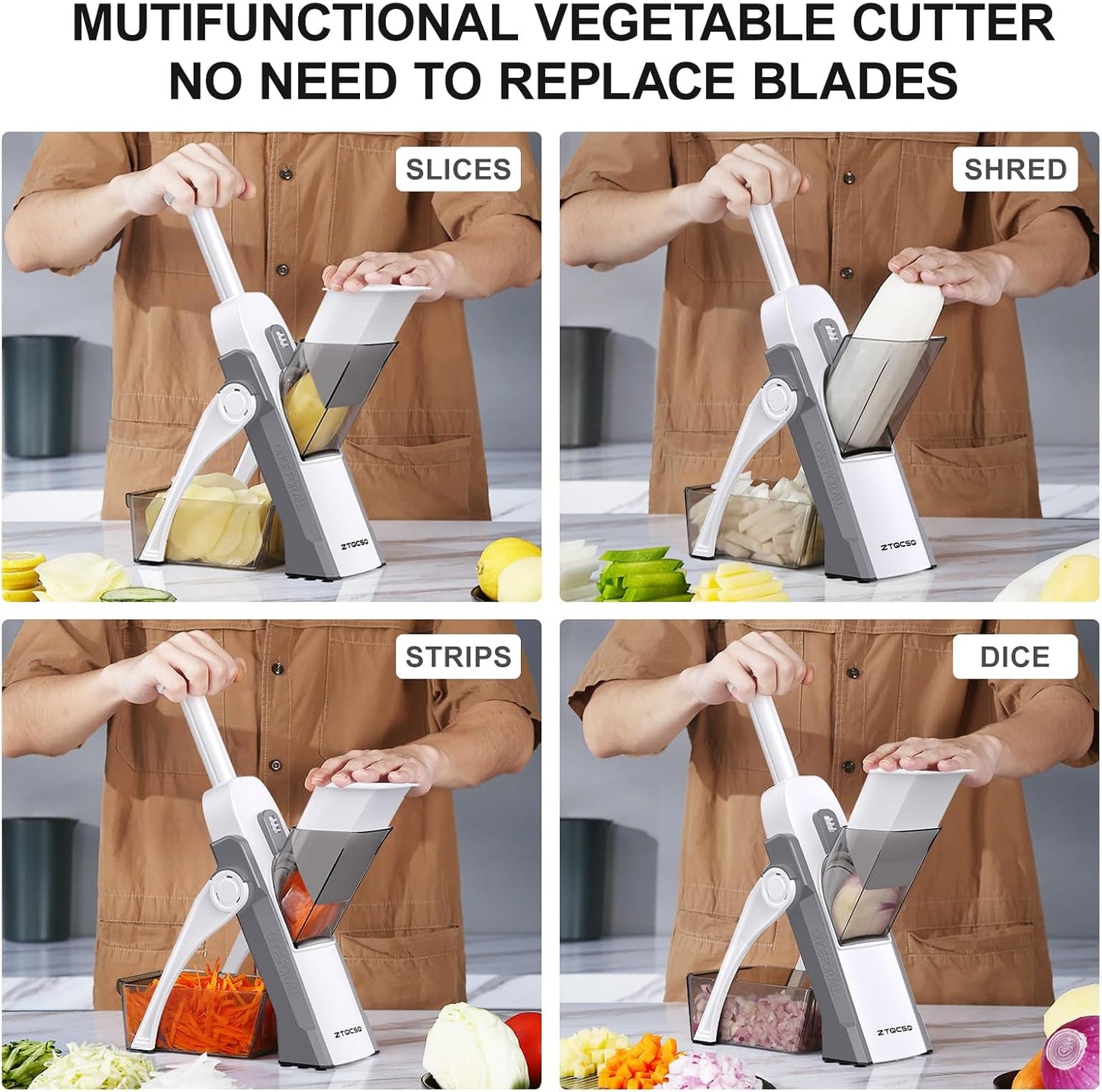 Safe Mandoline Slicer for Kitchen, Vegetable & Food Cutter (Only Slice) | Thickness Adjustable 0.1-8 mm, Potato Slicer for Chips, Easy to Clean, Kitchen Faster Slice, Dishwasher-safe (Light Grey)