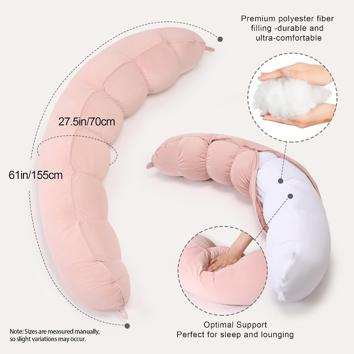 Peallow(Pat. Pend) – Long Round Body Pillow for Adults, Bolster Pillow for Sleeping, Soft and Supportive Pillow for Sleeping & Lumbar Support (Green-White, 29.5")
