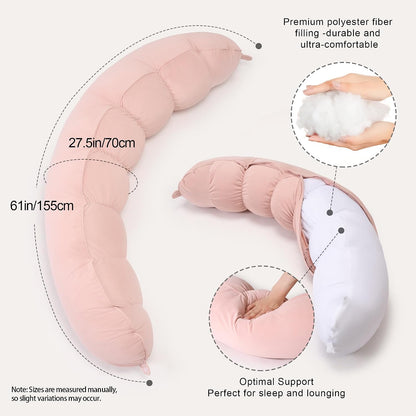 Peallow(Pat. Pend) – Long Round Body Pillow for Adults, Bolster Pillow for Sleeping, Soft and Supportive Pillow for Sleeping & Lumbar Support (Green-White, 29.5")