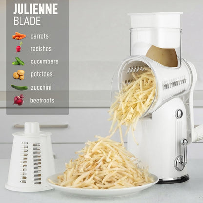 Zulay Kitchen Rotary Cheese Grater 5 Blade Cheese Shredder - Manual Hand Crank Cheese Grater With Reinforced Suction & 5 Interchangeable Drums - Easy to Use, Vegetable Chopper Round Mandoline Slicer - Colors A