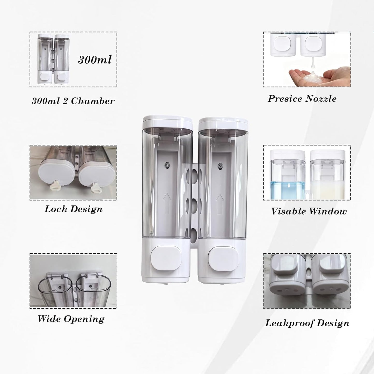 10oz/300ml Single Manual Wall Mounted Soap Dispenser, Black | Bathroom Shampoo and Conditioner Dispenser, Clear Plastic Refillable Liquid Lotion Pump Dispenser and Organizer