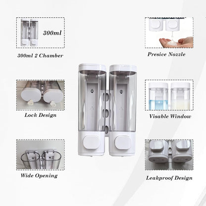 10oz/300ml Single Manual Wall Mounted Soap Dispenser, Black | Bathroom Shampoo and Conditioner Dispenser, Clear Plastic Refillable Liquid Lotion Pump Dispenser and Organizer