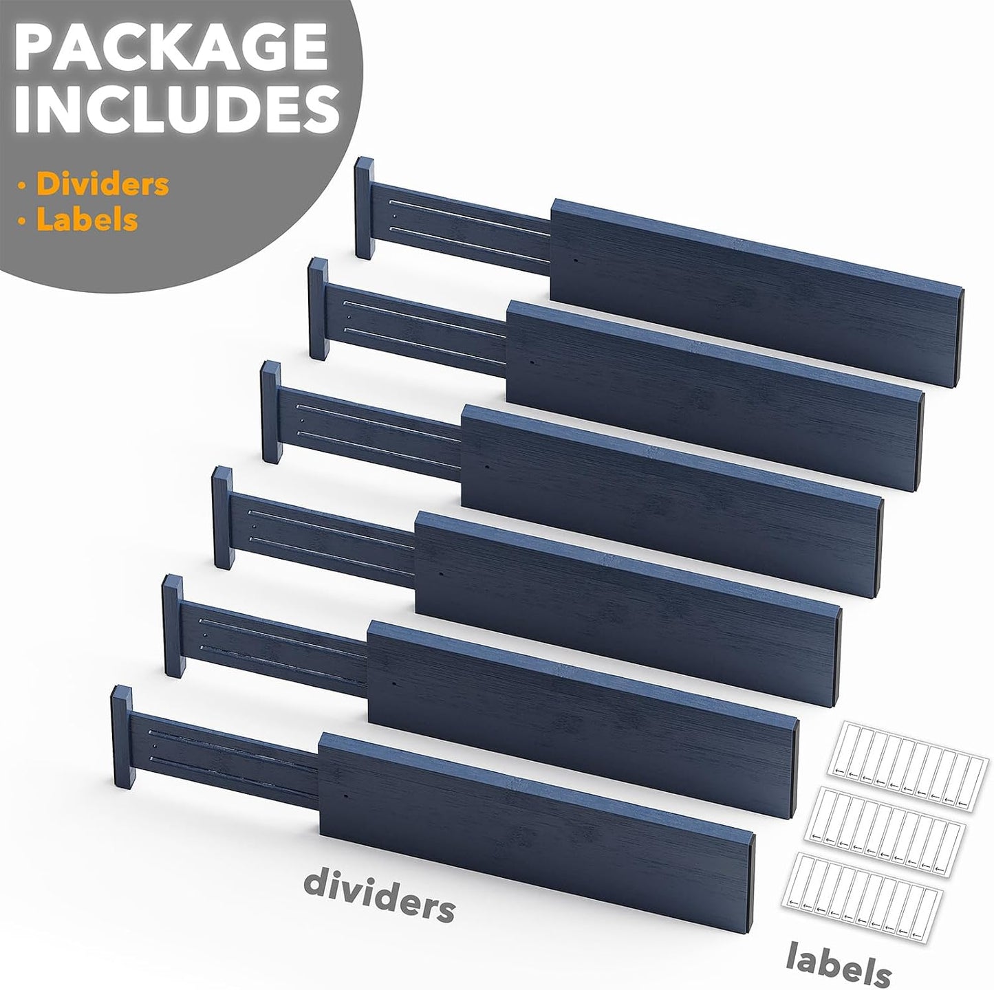 SpaceAid Bamboo Dresser Drawer Dividers 6 Pack, 4.65“ High Adjustable 12.5“-17” Drawer Organizers, Expandable Organization for Clothing, Clothes, Dressers, Natural