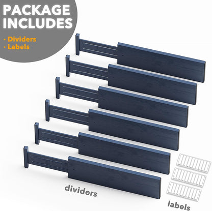 SpaceAid Bamboo Dresser Drawer Dividers 6 Pack, 4.65“ High Adjustable 12.5“-17” Drawer Organizers, Expandable Organization for Clothing, Clothes, Dressers, Natural