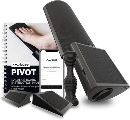 nuBase PIVOT | Split-Board Foot & Ankle Strengthener | Physical Therapy Training System for Ankle Sprains, Achilles Pain, Plantar Fasciitis & Flat Arches | Podiatrist-Developed | Includes Roller, Wedges, 95-Page Guide + nuBase App