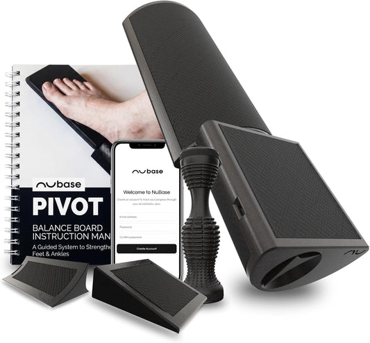 nuBase PIVOT Foot & Ankle Strengthener | Plantar Fasciitis & Achilles Recovery | Podiatrist-Developed Split-Board Physical Therapy System | Roller, Wedges, 95-Page Guide + App