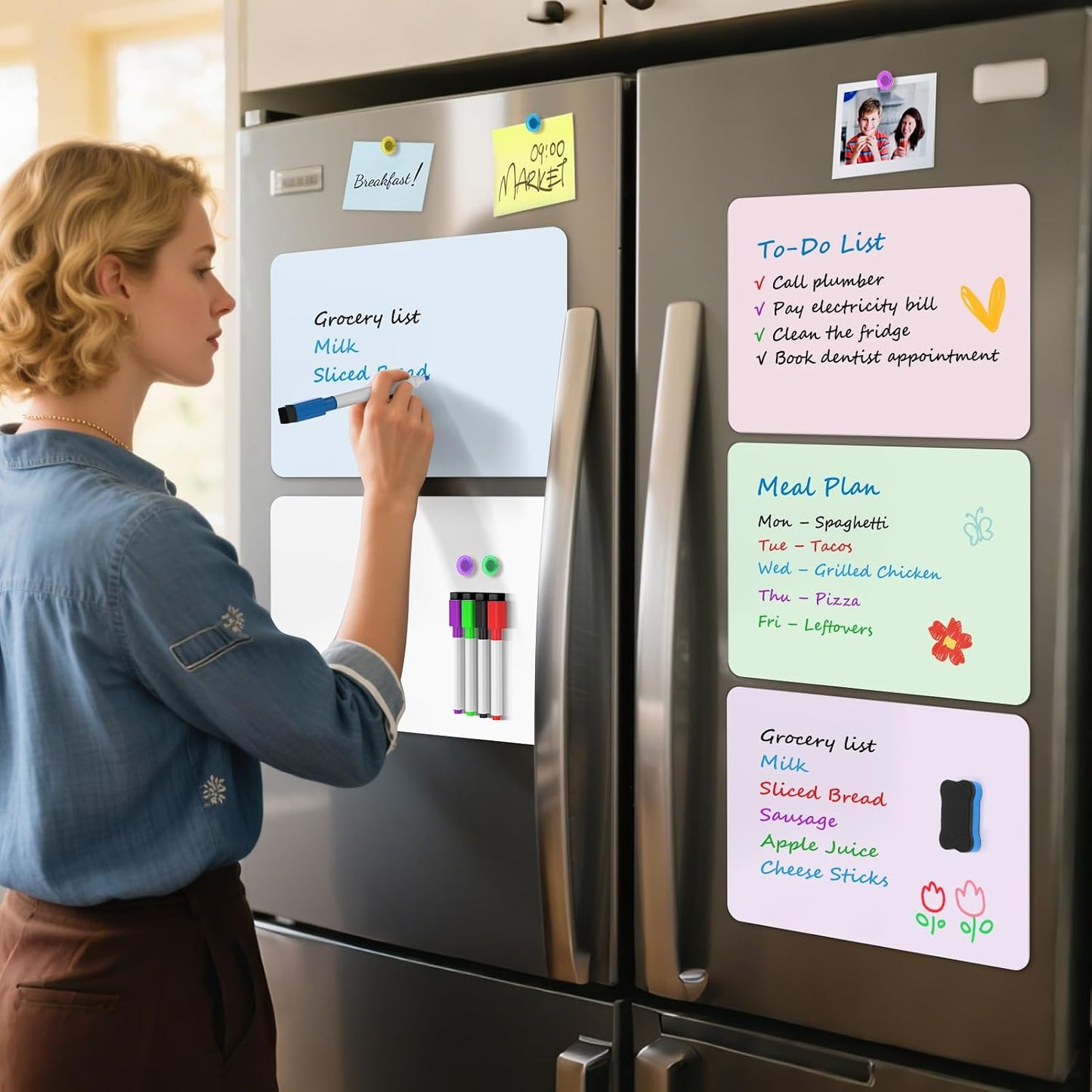 MaxGear Magnetic Whiteboard for Fridge 12x8 White 5 Pack | Strong Magnet, Dry Erase, Reusable, Easy Clean, Stain Resistant, Meal Planner, Grocery List, Family Notes, Kitchen Organizer
