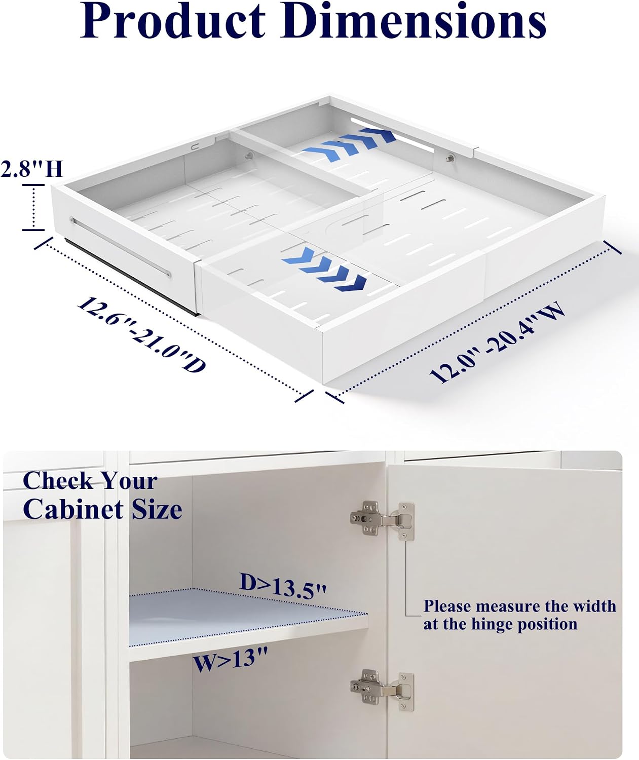 Kitsure Pull Out Cabinet Organizer - 2 Pack(12.6"-21" D x 12"-20.4" W) Expandable Sliding Cabinet Shelves, Smooth Glide Drawer Organizer, Kitchen & Pantry Storage, Framed & Frameless Cabinets