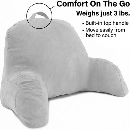Deluxe Comfort Microsuede Bed Rest - Reading and Bedrest Lounger - Sitting Supprt Pillow - Soft But Firmly Stuffed Fiberfill - Backrest Pillow With Arms, Light Purple
