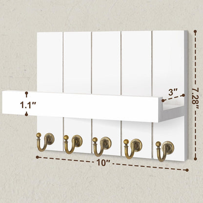 Rebee Vision Key Holder Wall Mount with 5 Key Hooks for Home Decor, Brown | 3.54'' x 10'' x 7.28'', Small Shelf for Display Plant, Key Hangers for Hat, Entryway Space-Saving Storage