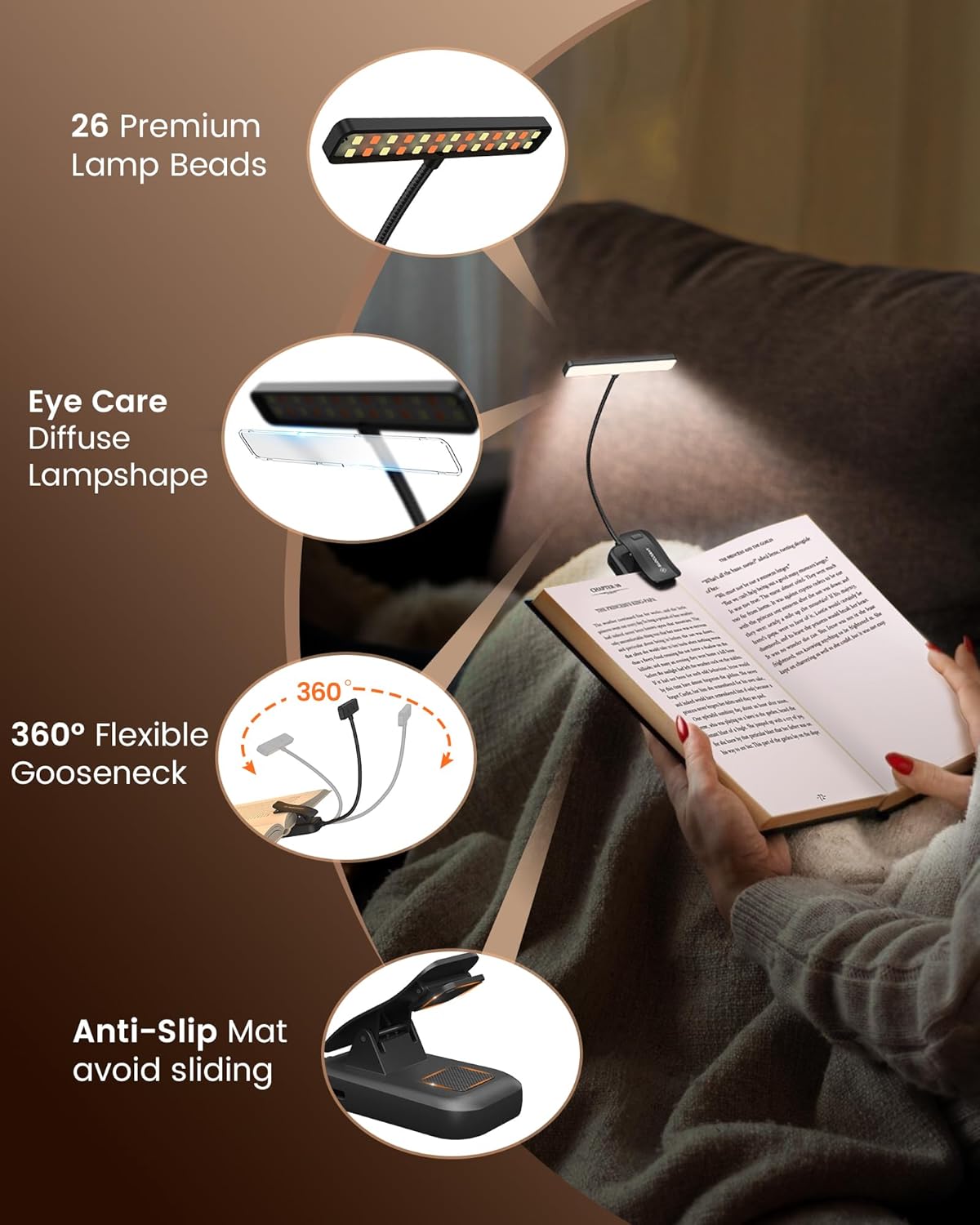 Glocusent 26 LED Reading Lights for Books in Bed, Ideal Gifts for Reader