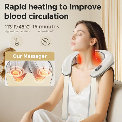 Bear Shiatsu Neck and Back Massager with Heat: Cordless Deep Tissue Neck Shoulder Massager for Pain Relief Portable 4D for Home Office & Car Use - Gifts for Women Men Mom Dad