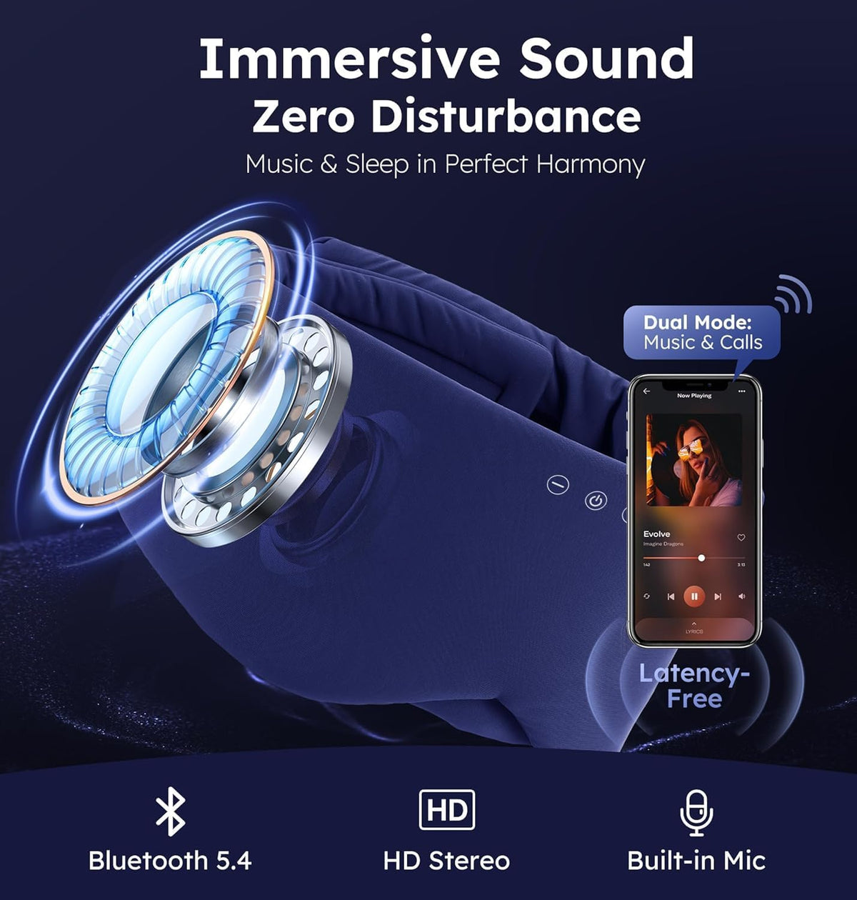 Luxury Bluetooth 5.4 Sleep Mask for Adults - Ice Fiber Cooling & HD Sound, 100% Light Blocking Adjustable Eye Cover for Travel & Side Sleepers - Soft Sleep Headphones with 10H Playtime