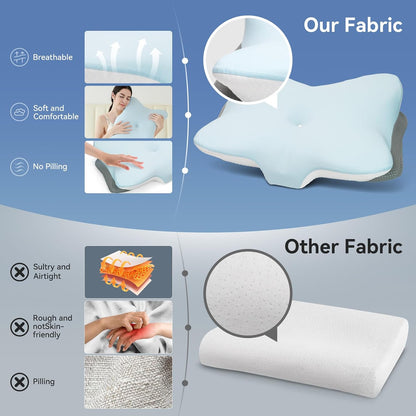 Memory Foam Cervical Neck Pillow, Ergonomic Contour Bed Pillow | Odorless Orthopedic Pillow for Neck & Shoulder Pain Relief & Support with Dual Heights, for Side/Back/Stomach Sleepers, Grey