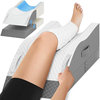 TranquilRelax Leg Elevation Pillows for After Surgery, Wedge Pillow, Grey | Memory Foam, All-around Knee & Ankle Support for Swelling, Height-adjustable, Nop-Slip Bottom, Washable Cover, Single-leg