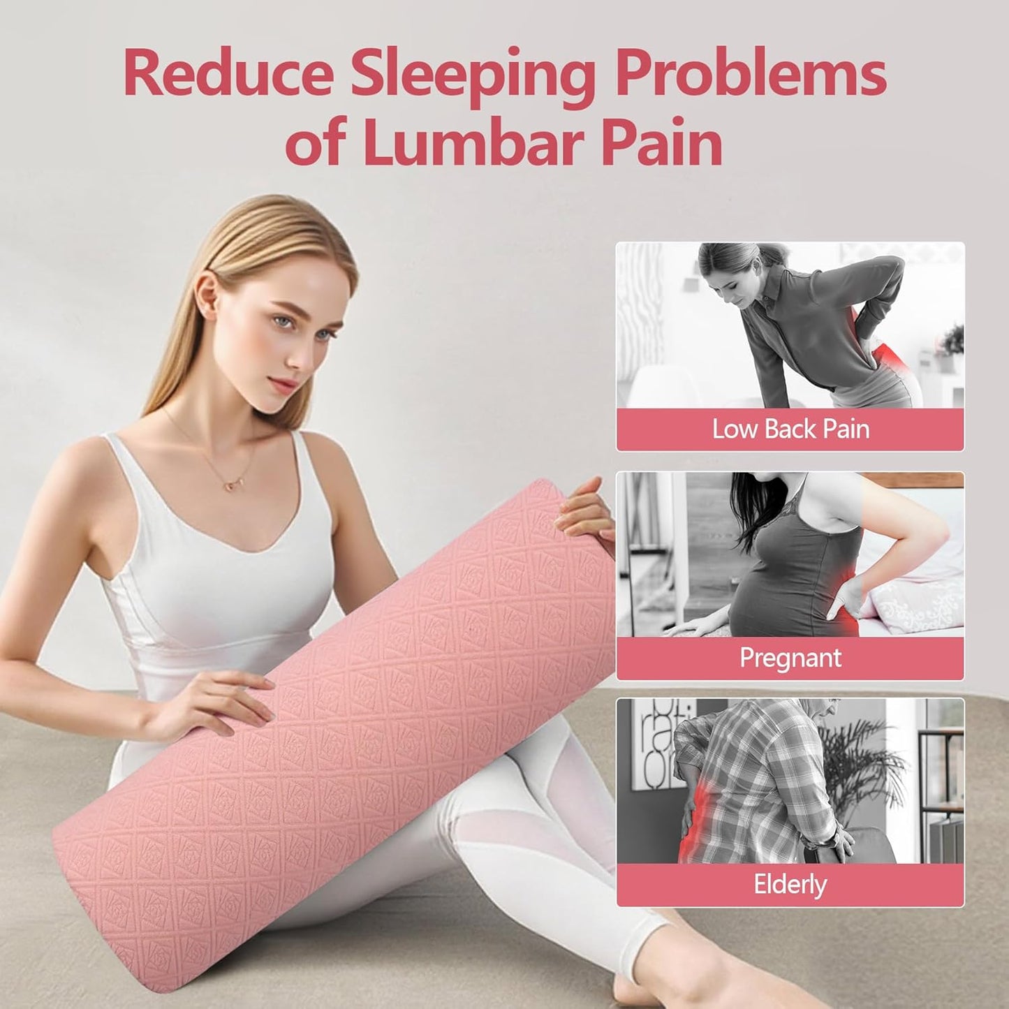 Cozyhealth - 2.95" H*18.7" L - Soft Small Lumbar Pillow for Sleeping, Memory Foam Back Lumbar Support Cushion for Lower Back Pain Relief Bed Waist Sleep Support Pillow for Side, Back (White, Small)