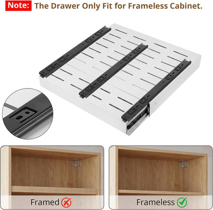 DOMNIU Pull Out Cabinet Organizers Expandable,White,16.9"Depth,2 Pack | Slide Out Drawers for Kitchen, Bathroom, Pantry, Under Sink Storage, Fixed with Adhesive Nano Film (11.6''-17.5'')