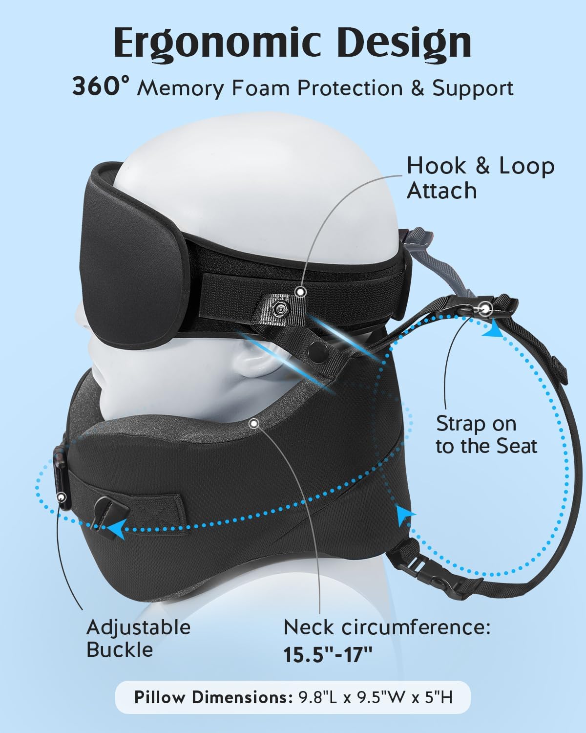 YFONG Travel Pillow with Head Support & Sleep Mask for Long Flights, Black
