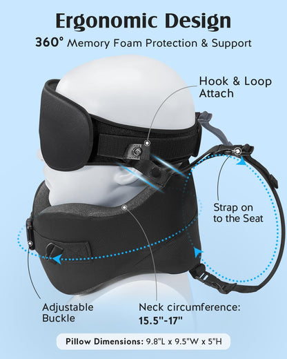 YFONG Travel Pillow with Head Support & Sleep Mask for Long Flights, Black