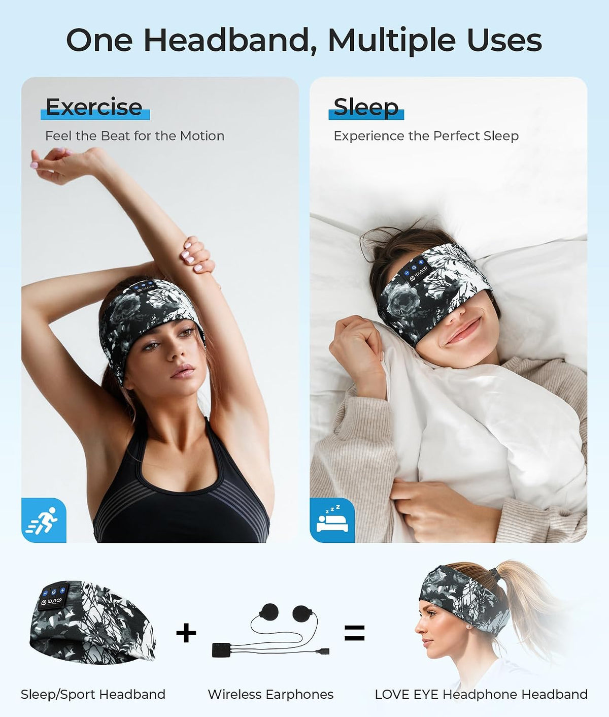 LOVE EYE Wireless Bluetooth 5.4 Sleep Headband Headphones for Side Sleeper