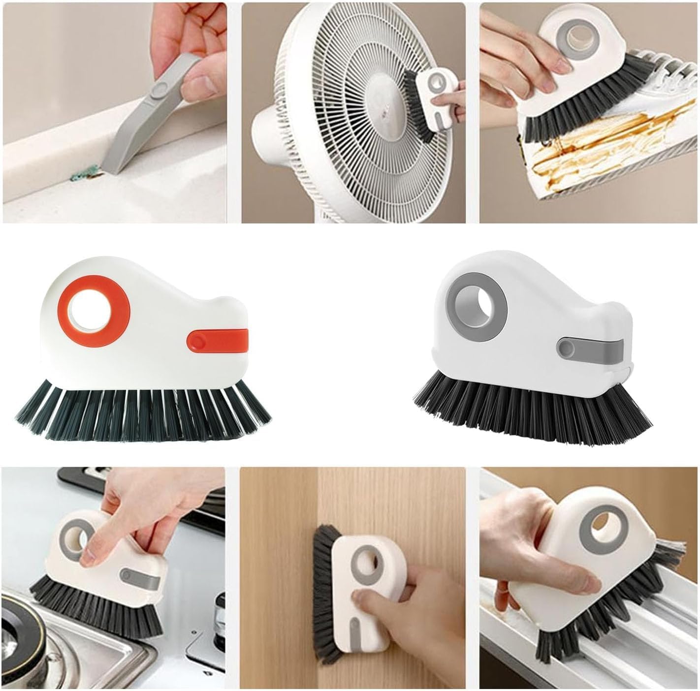 2 in 1 Groove Cleaning Brush, Window Track Cleaning Tools (Orange, 1pcs) | Multifunctional Hard Bristle Window Track Cleaner with Hidden Scraper