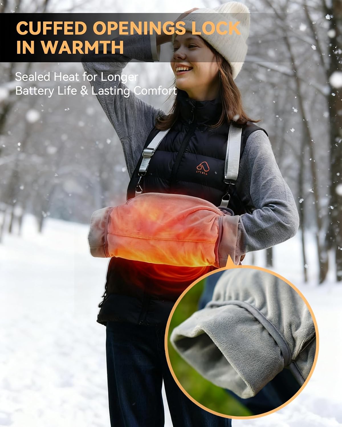 Rechargeable Hand Warmer Pouch with Far Infrared Heating Technology, Electric Heated Muff for Men & Women, Safe and Soft Fleece Hand Warmer with Cuffed Openings, Long Battery Life & Warming Comfort