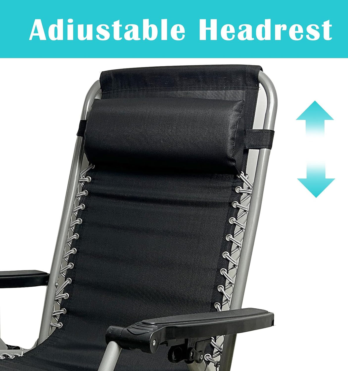 Headrest Pillow for Recliners, Zero Gravity Chair Replacement Pillows with Strap, Large 16.2" Length Outdoor Chaise Lounge Chair Cushion for Neck Lumbar Support, Black