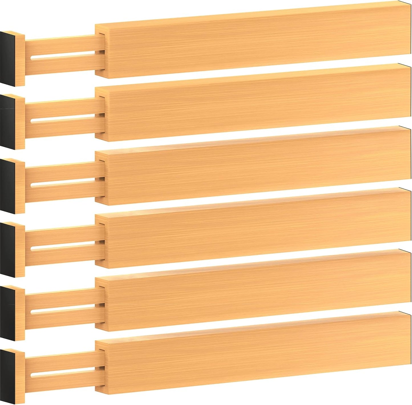 6-Pack Drawer Dividers 2.6-Inch High Dresser Drawer Organizer 16 to 22 Inch | Bamboo, Spring Loaded, No Tools Needed, Fits Wide Drawers for Socks, Clothes, Utensils, Bedroom, Bathroom, Kitchen, Office