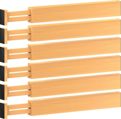 6-Pack Drawer Dividers 2.6-Inch High Dresser Drawer Organizer 16 to 22 Inch | Bamboo, Spring Loaded, No Tools Needed, Fits Wide Drawers for Socks, Clothes, Utensils, Bedroom, Bathroom, Kitchen, Office