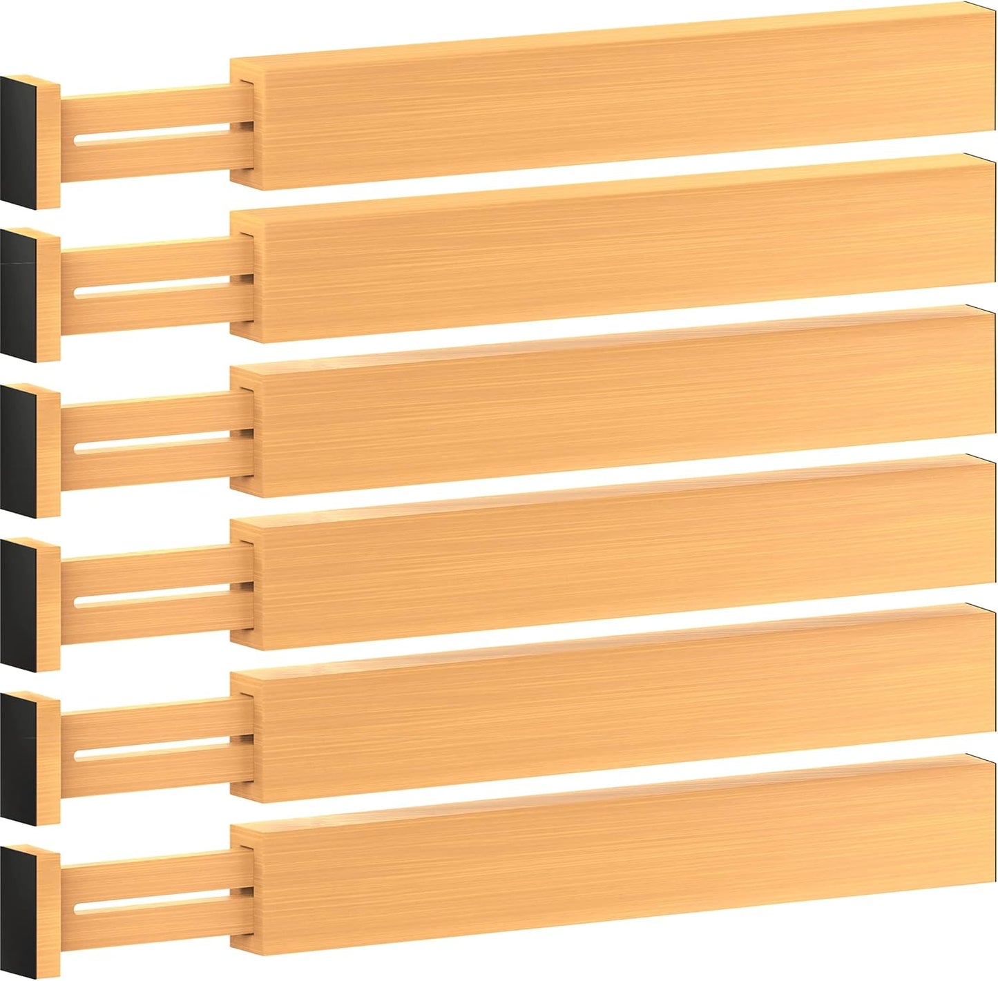 6-Pack Drawer Dividers 2.6-Inch High Dresser Drawer Organizer 16 to 22 Inch | Bamboo, Spring Loaded, No Tools Needed, Fits Wide Drawers for Socks, Clothes, Utensils, Bedroom, Bathroom, Kitchen, Office