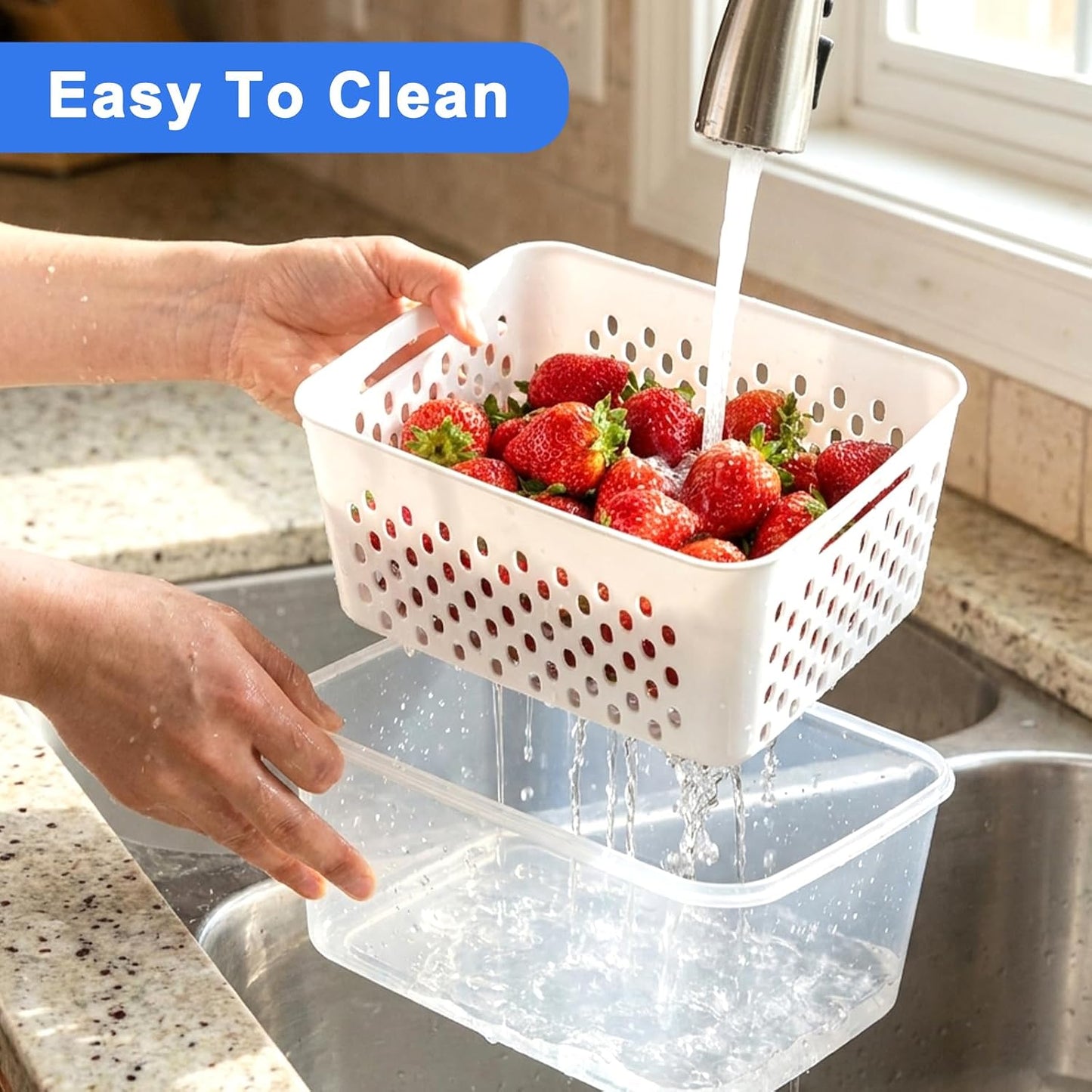 3 Pack Fruit Storage Containers for Fridge with Removable Colander,Airtight Produce Storage Containers with Lids Label Sheets, BPA-Free Berry Keeper for Fruit, Salad, Berry, Fresh(29oz+59oz+112oz)