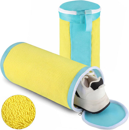 2 PCS Shoe Washing Machine Bags for Washer and Dryer, Grey + White | Reusable Laundry Shoe Bag, Hands Free, Hidden Self-locking Zipper, 360° Deep Cleaning, For Sneakers and All Shoes Types