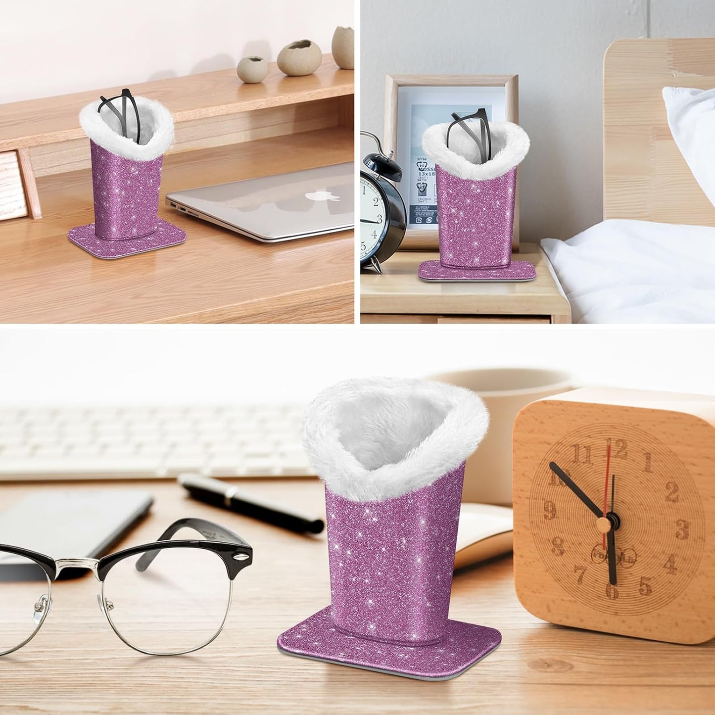 FINTIE Plush Lined Eyeglasses Holder, Glasses Stand Case For Nightstand | Soft Plush Lining, Bedside Eyeglasses Holder, Office Desktop Organizer, Small Item Storage, Anti-Scratch - Colors B