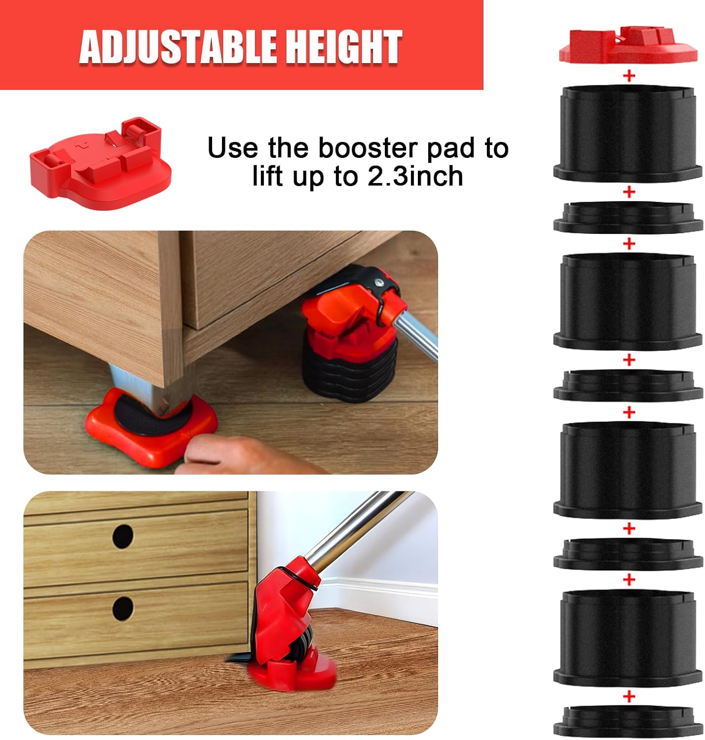 Furniture Lift Mover Tool Set, 14pcs Heavy Duty Lifter & Mover Sliders with 360° Swivel Wheels & Adjustable Height Lifting Lever for Moving Couches Sofas Refrigerators, Furniture Appliance