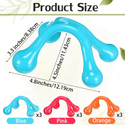 Liliful 9 Pcs 4 Point Massage Tools Small Hook Massager Handheld Palm Shaped Manual Back and Neck Massager Tools 4 Legged Hand Held for Body Muscles Arm Shoulder Leg(Blue, Pink, Orange)