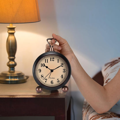 Tetino Analog Alarm Clock,Battery Powered Desk Clocks with Night Light,Silent Non Ticking,Retro Simply Design Alarm Clocks for Living Room, Bedroom, Bedside,Dormitory,Decor,Gift (White)