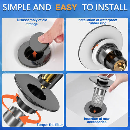 Bathroom Sink Drain Strainer, Pop-up Sink Drain Strainer with Removable Stainless Steel Strainer Basket Hair Catcher, Bathroom Sink Strainer for Bathroom Sink Stopper Replacement(1PCS)