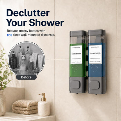 Shampoo and Conditioner Dispenser – Wall-Mounted Shower Soap Dispenser, No-Drill Installation, Lockable, 900 ml Capacity,for Bathroom & Hotel or Airbnb (Black, 3-Pack)