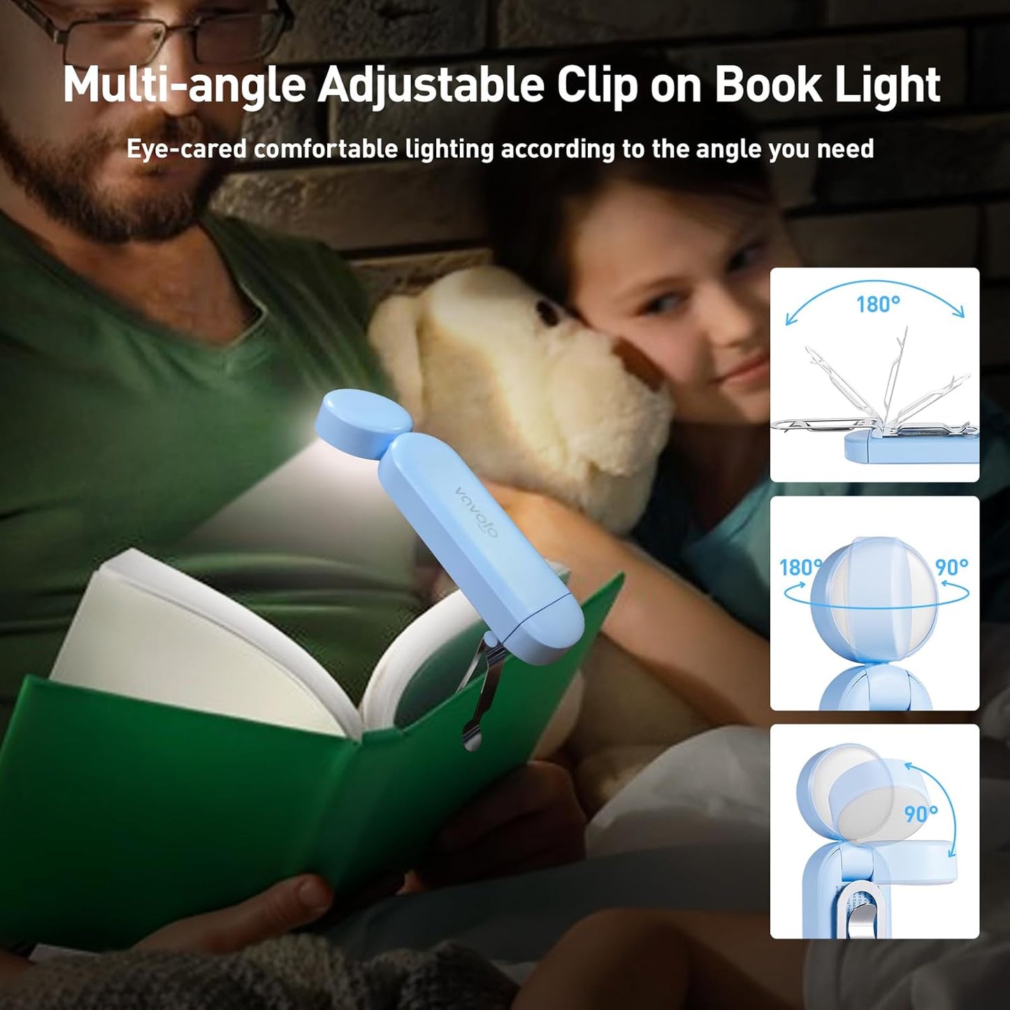 VAVOFO USB Rechargeable Bookmark Reading Light, Blue Light Blocking Amber LEDs for Bedtime Reading - Clip On, 9 Lighting Modes