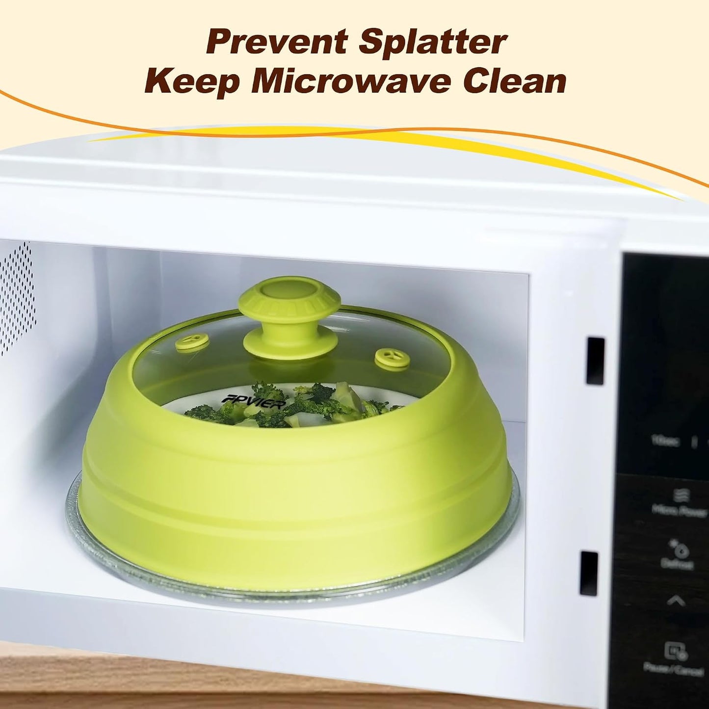 Microwave Splatter Cover, Vented Silicone & Glass Anti-Splatter Lid with Handle, Collapsible Food Plate Cover Fits 6–11 Inch Plates and Bowls (Black, 10.8inch)