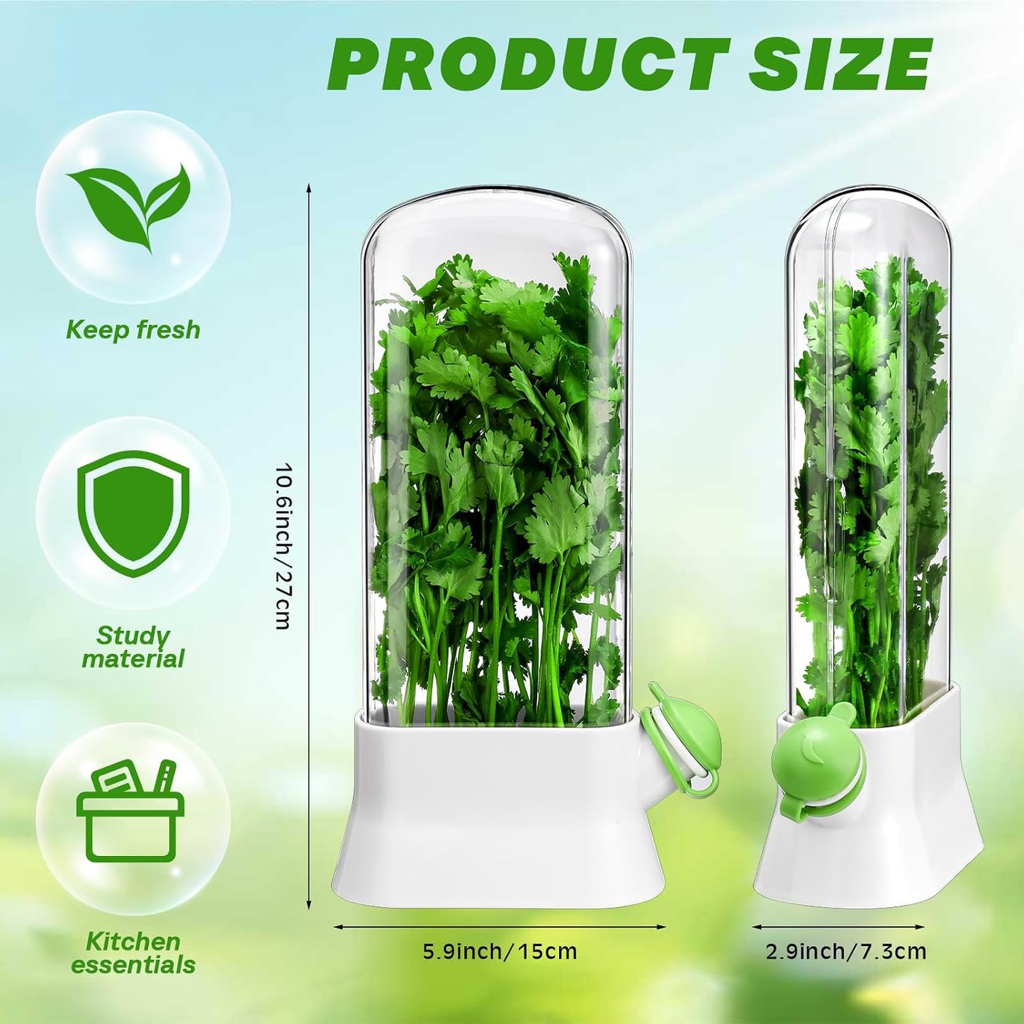 2 Pieces Herb Saver for Refrigerator Fresh Herb Keeper Cilantro Container for Fridge Saver Pod for Cilantro, Parsley, Asparagus, Keeps Vegetables for 2-3 Weeks(White)
