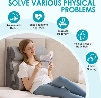 3Pcs Wedge Pillow Set for After Surgery,Acid Reflux Relief, Adjustable Bed Wedge Pillows for Sleeping,Anti Snore, Memory Foam Triangle Pillow for Back&Neck&Shoulder Pain Relief, White&Grey