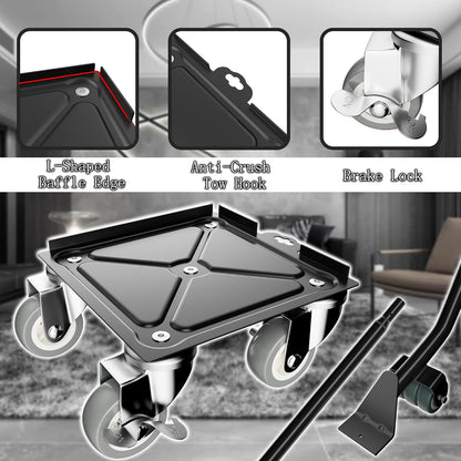 1,500 lb Capacity Furniture Dolly Set, 5.3-Inch Platforms, Red | Carbon Steel Dollies Feature Five Quiet Wheels, Including Locking Casters, Plus a Pry Bar for Washers, Sofas and Cabinets.