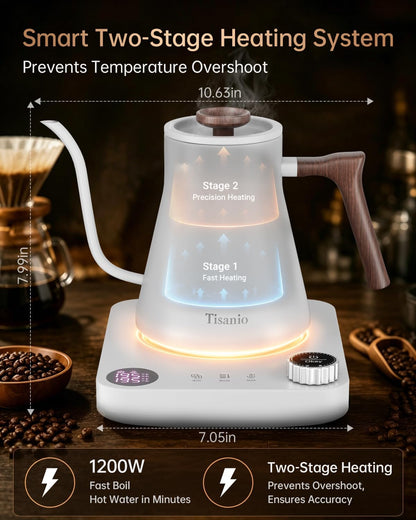 Gooseneck Electric Kettle with Temperature Control, 0.9L, Black | ±1°F Precision Pour Over Kettle, LCD Dual Display, Smart Two-Stage Heating, 2H Keep Warm, 304 Stainless Steel Interior