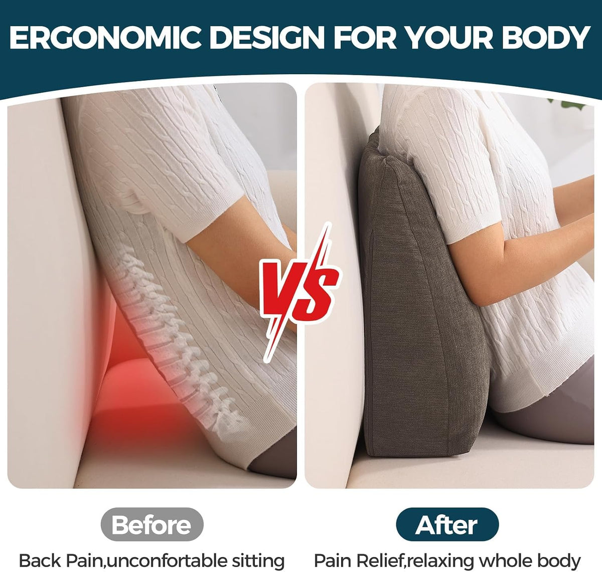 Back Support Pillow for Recliner Soft Dual Layer Lumbar Support Pillow with Shredded Memory Foam Ergonomic Orthopedic Couch Lumbar Cushions for Elderly Lower Back Pain Relief Dark Grey