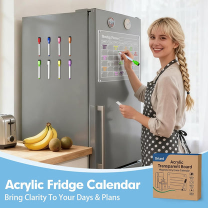 3 Pack Acrylic Calendar for Fridge, Magnetic Calendar for Refrigerator, 16"x12" Dry Erase Whiteboard Fridge Calendar,2026 Clear Monthly Weekly Daily Memo Planning Board with 8 Markers