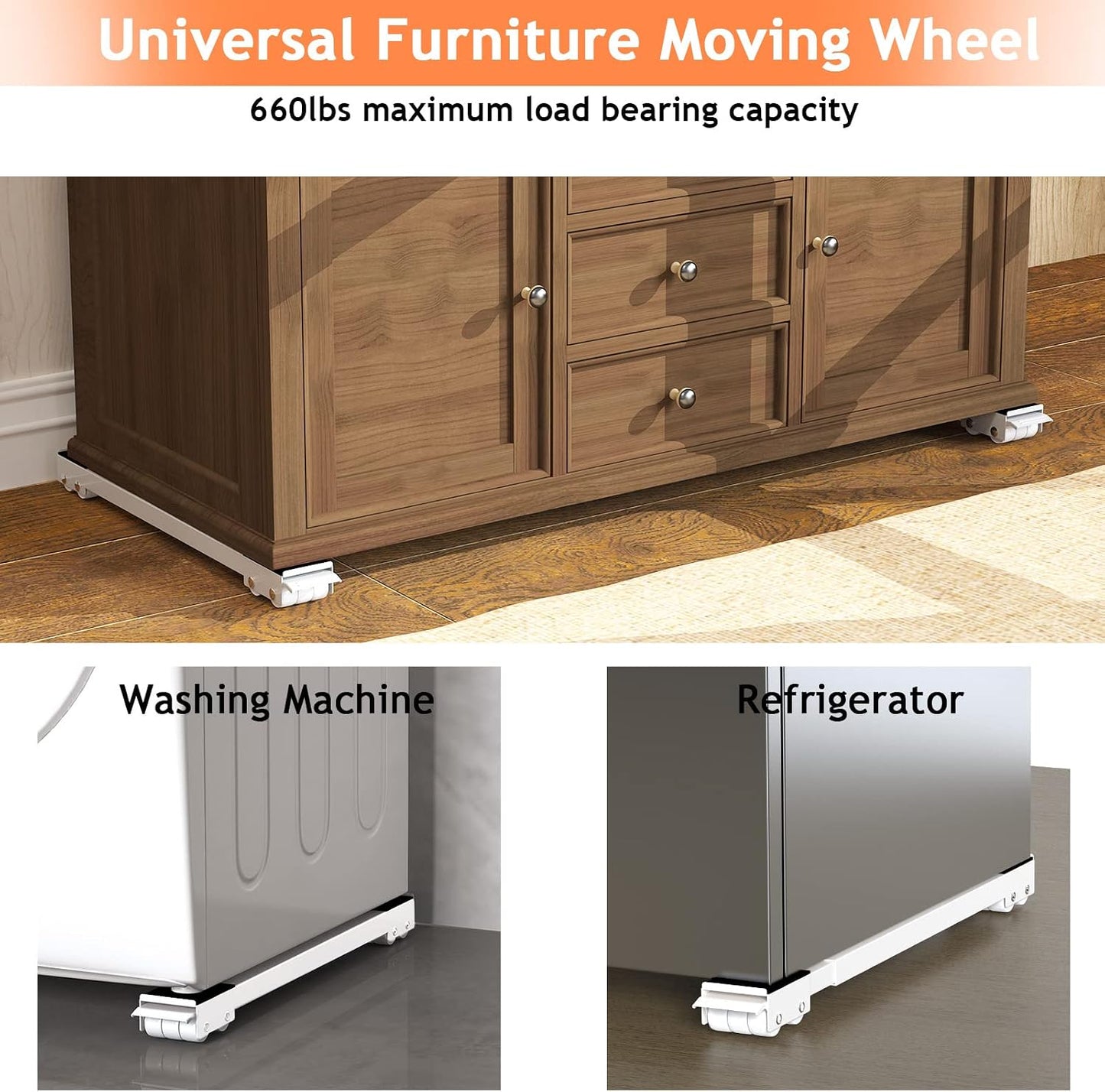 Ronlap Furniture Washing Machine Dolly Extendable Appliance Rollers, White | Heavy duty stand wheels for washing machine, refrigerator. Low profile mover dolly for washer and dryer, fridge & appliances