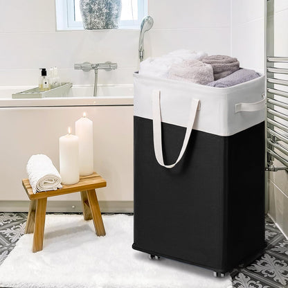 Goodpick 75L Laundry Basket with Wheels & Removable Wash Bag for Dorm | Rolling Laundry Basket with Handles for Dirty Clothes, Fodable Hamper for Laundry Room, Dorm Room Essentials, Grey
