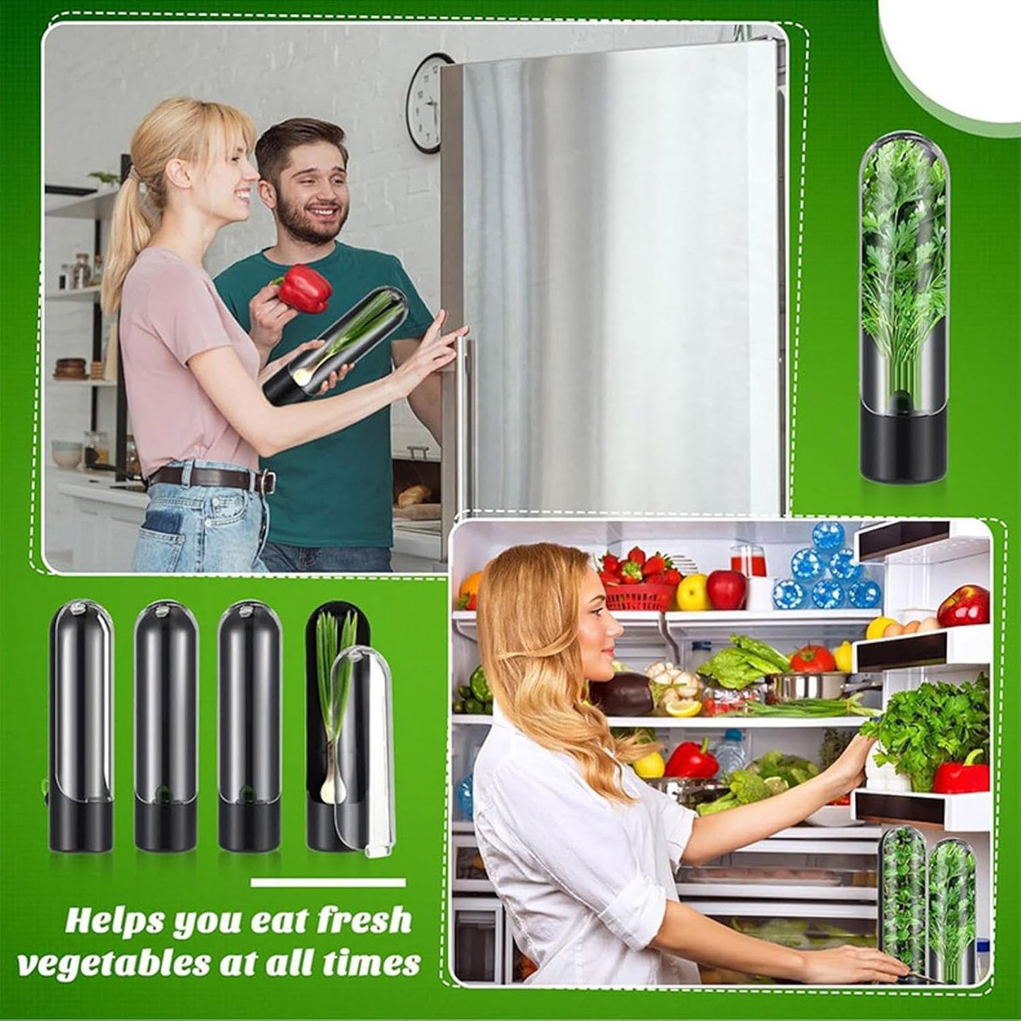 Herbsaver for Refrigerator - Vegetable Freshness Storage Containers, Herbkeeper Pod with Adjustable Humidity Control, Cilantro,Parsley, Asparagus, Keeps Vegetables Fresh for 2-3 Week (Pink)